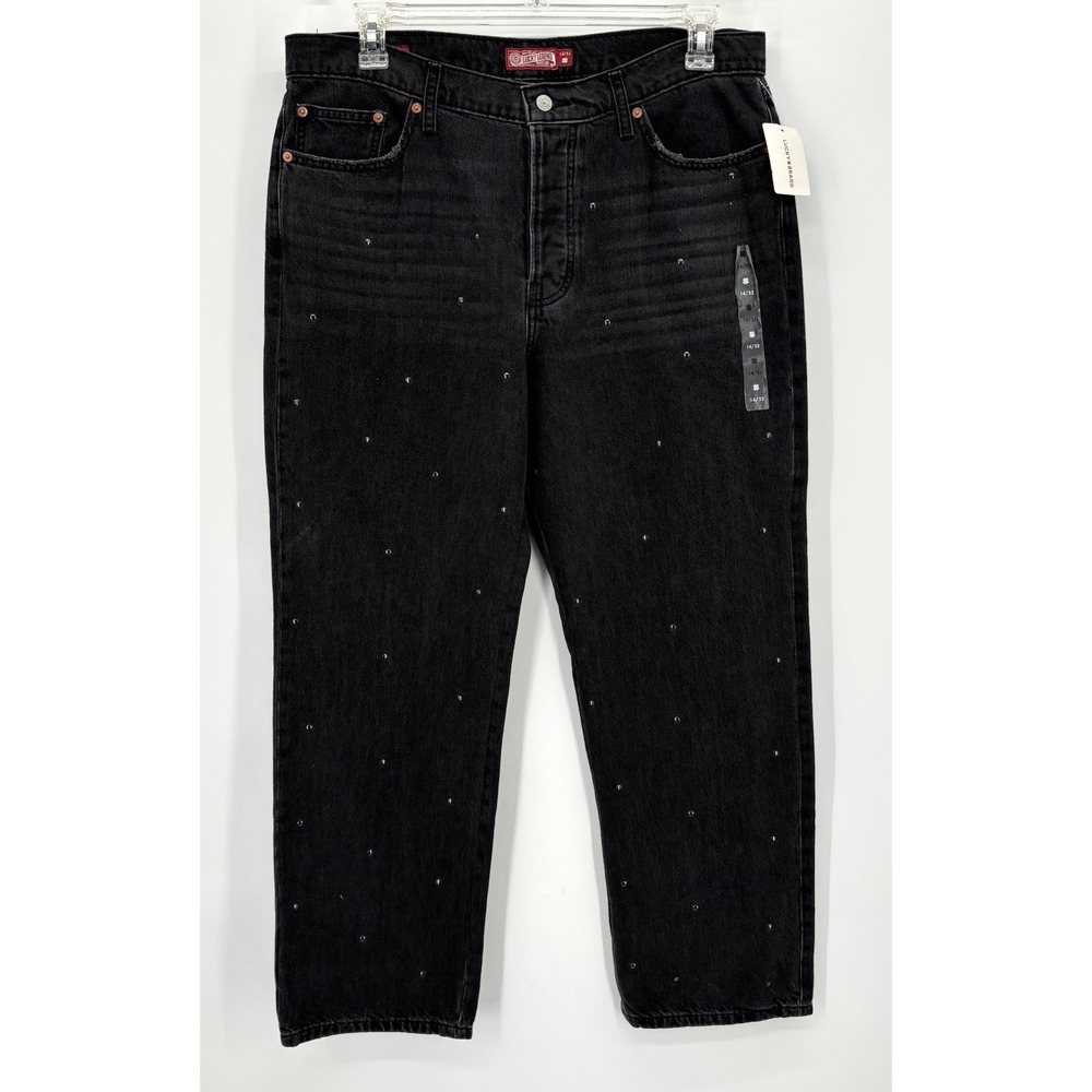 Lucky Brand 90s Loose High Rise Jeans 14/32 Charcoal Gray Studded Button Fly NWT
